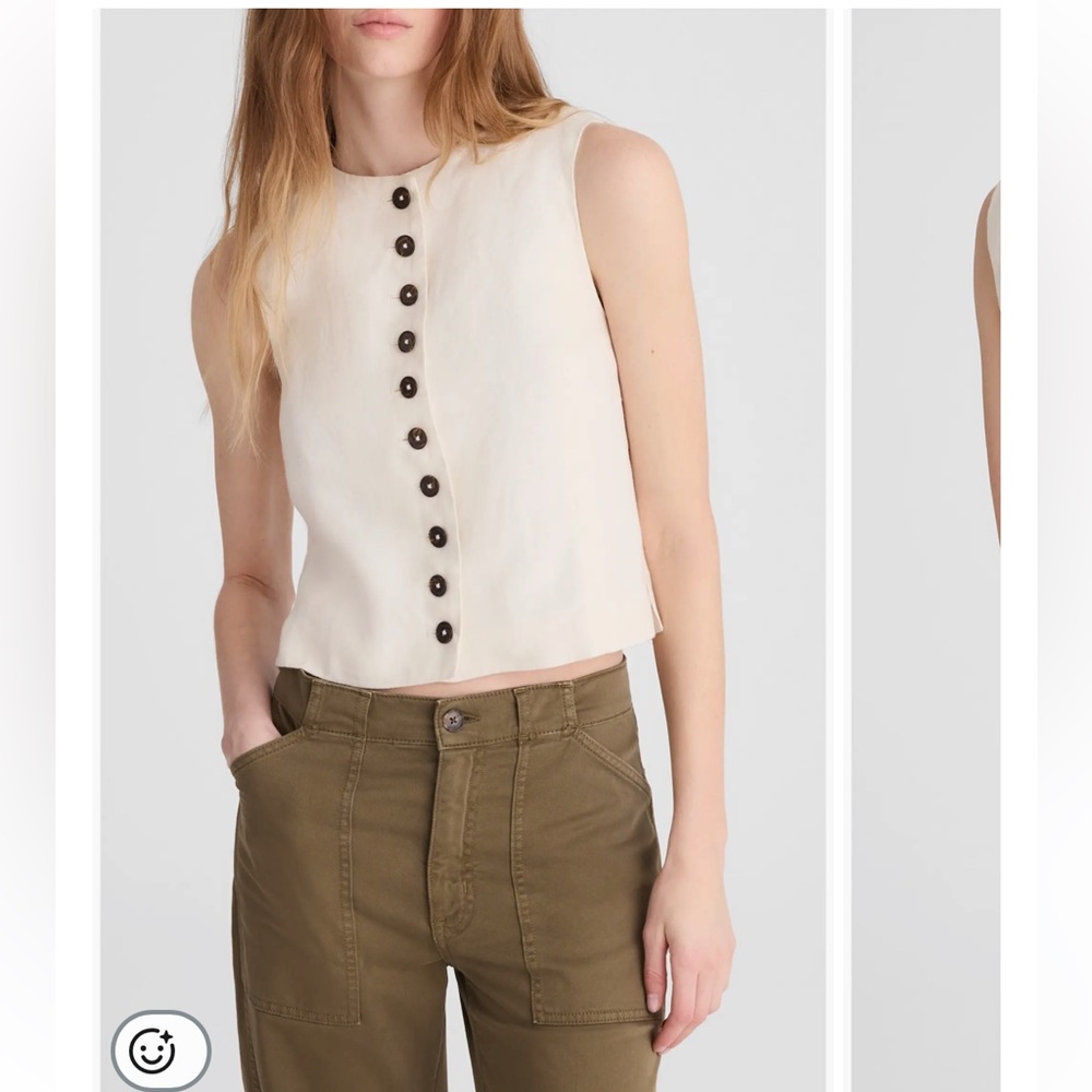Madewell linen Sleeveless Ivory Button-Front Crop Top size 4 New